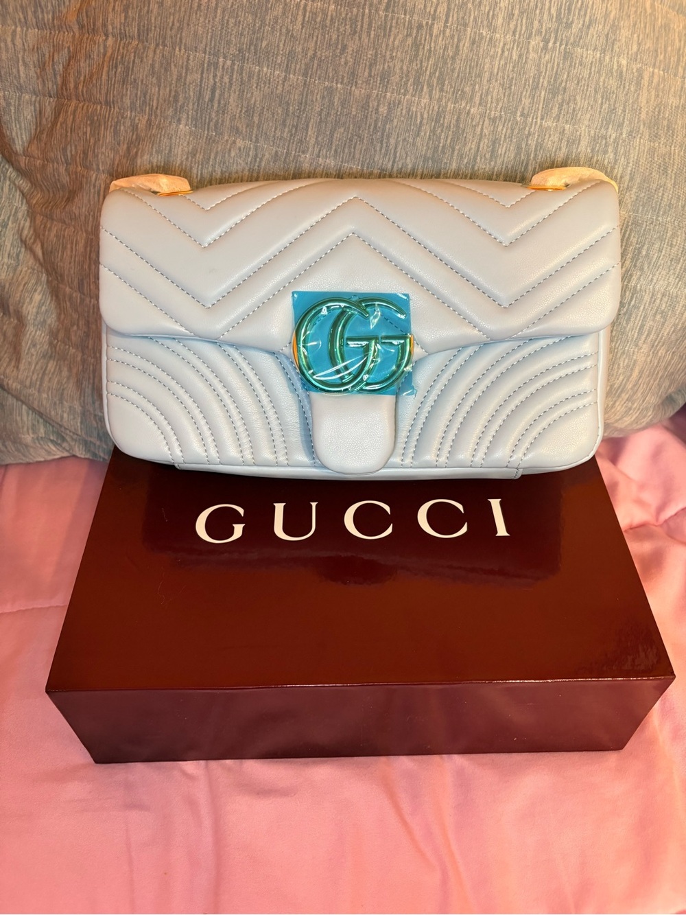 Blue quilted soft shoulder bag